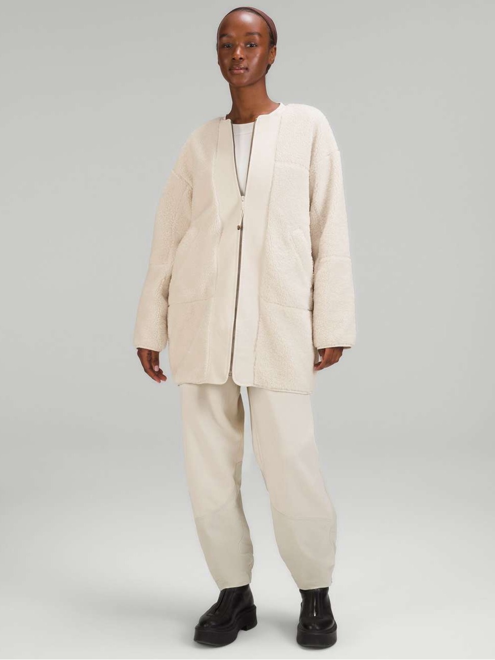 Lululemon Collarless Textured Fleece Full Zip White Opal Size 4